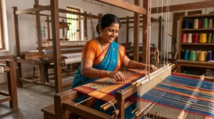 A handloom weaver at work