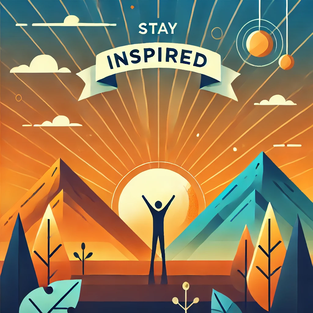 DALL·E 2025 01 02 22.54.35 A simple and eye catching illustration for Inspirational Day featuring a serene sunrise over a mountain range with a silhouette of a person raising 1